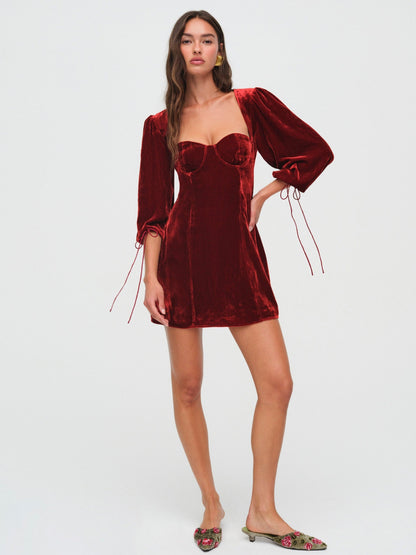 Nadine Velvet Mini Dress Red - For Love & Lemons