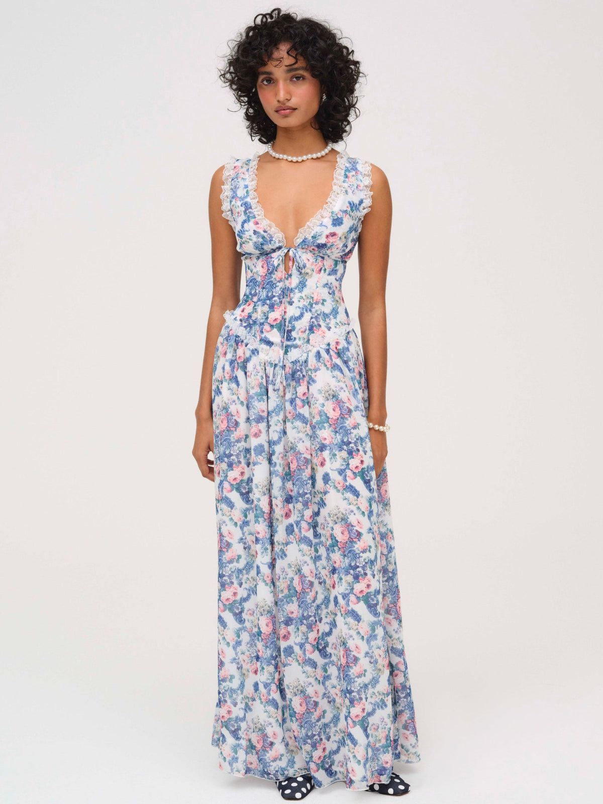 Audrey Floral Maxi Dress Blue - For Love & Lemons