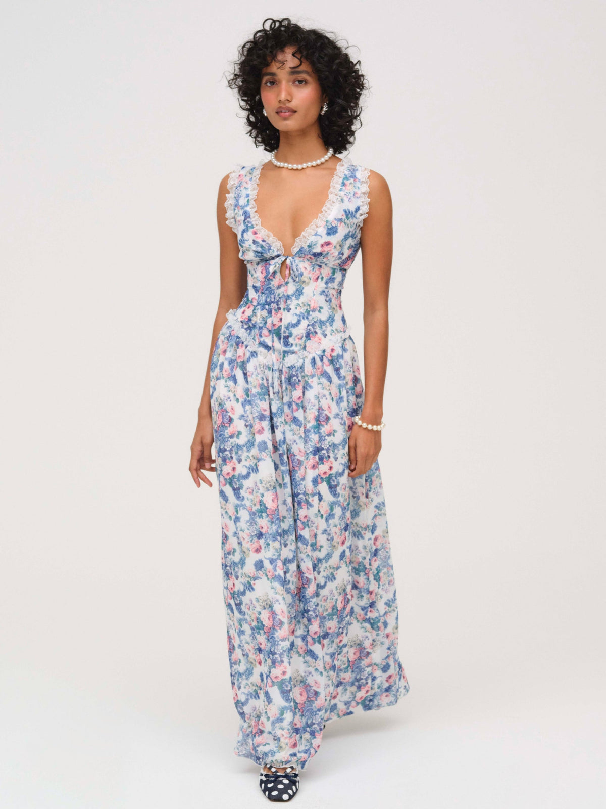 Audrey Floral Maxi Dress Blue - For Love & Lemons