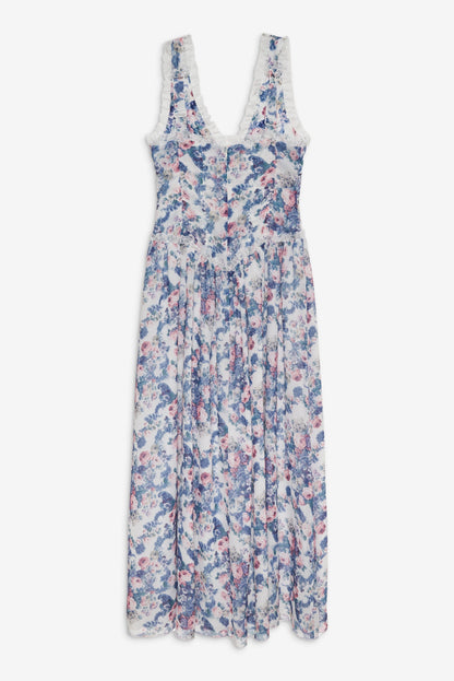Audrey Floral Maxi Dress Blue - For Love & Lemons