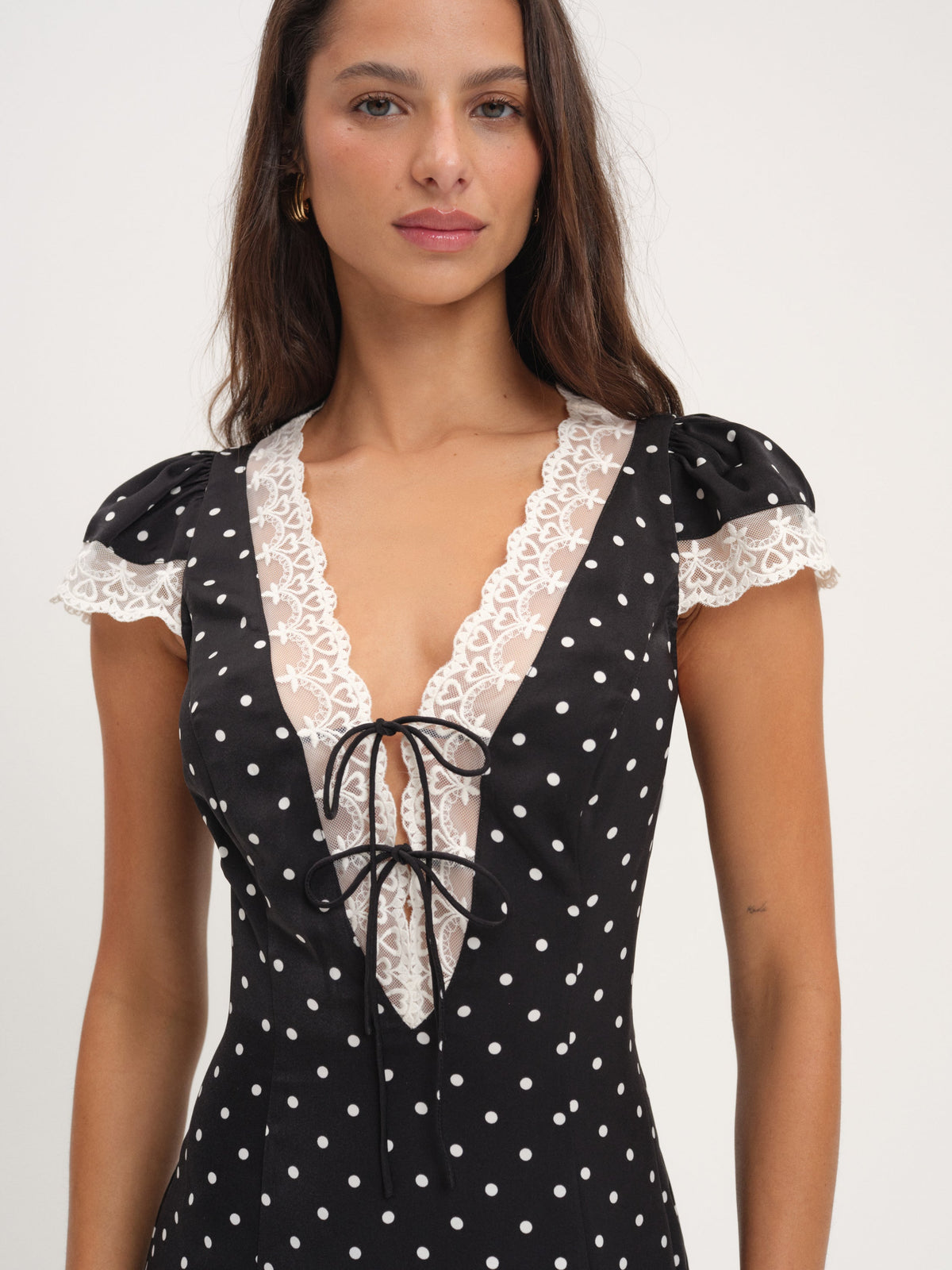 Cross Your Heart Midi Dress Black Dot - For Love & Lemons