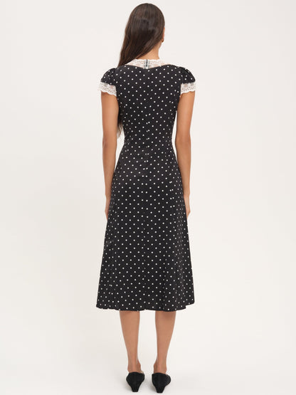 Cross Your Heart Midi Dress Black Dot - For Love & Lemons