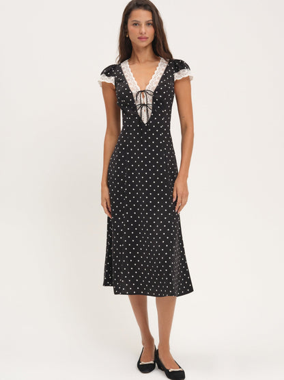 Cross Your Heart Midi Dress Black Dot - For Love & Lemons
