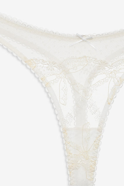 Chantilly Bows Thong Panty Tan - For Love & Lemons
