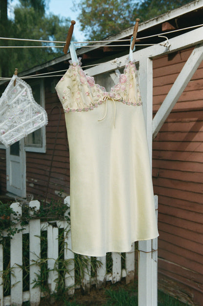 Twilight Rose Slip Dress Pale Yellow - For Love & Lemons