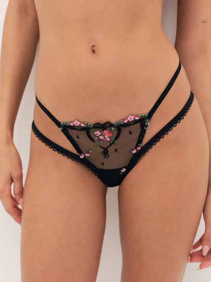 Lovestruck Bows Thong Panty Black - For Love & Lemons