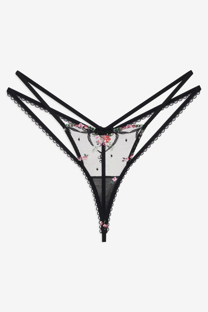 Lovestruck Bows Thong Panty Black - For Love & Lemons