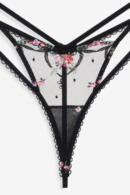 Lovestruck Bows Thong Panty Black - For Love & Lemons