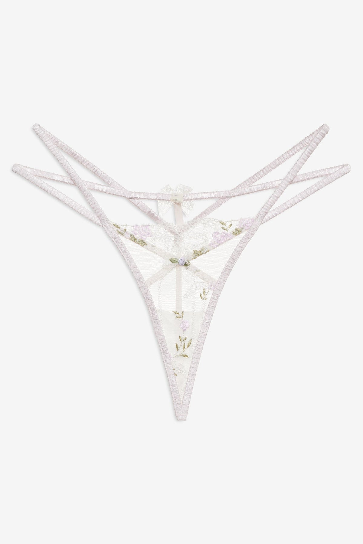 Lattice Bows Thong Panty White - For Love & Lemons