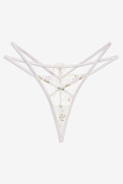 Lattice Bows Thong Panty White - For Love & Lemons