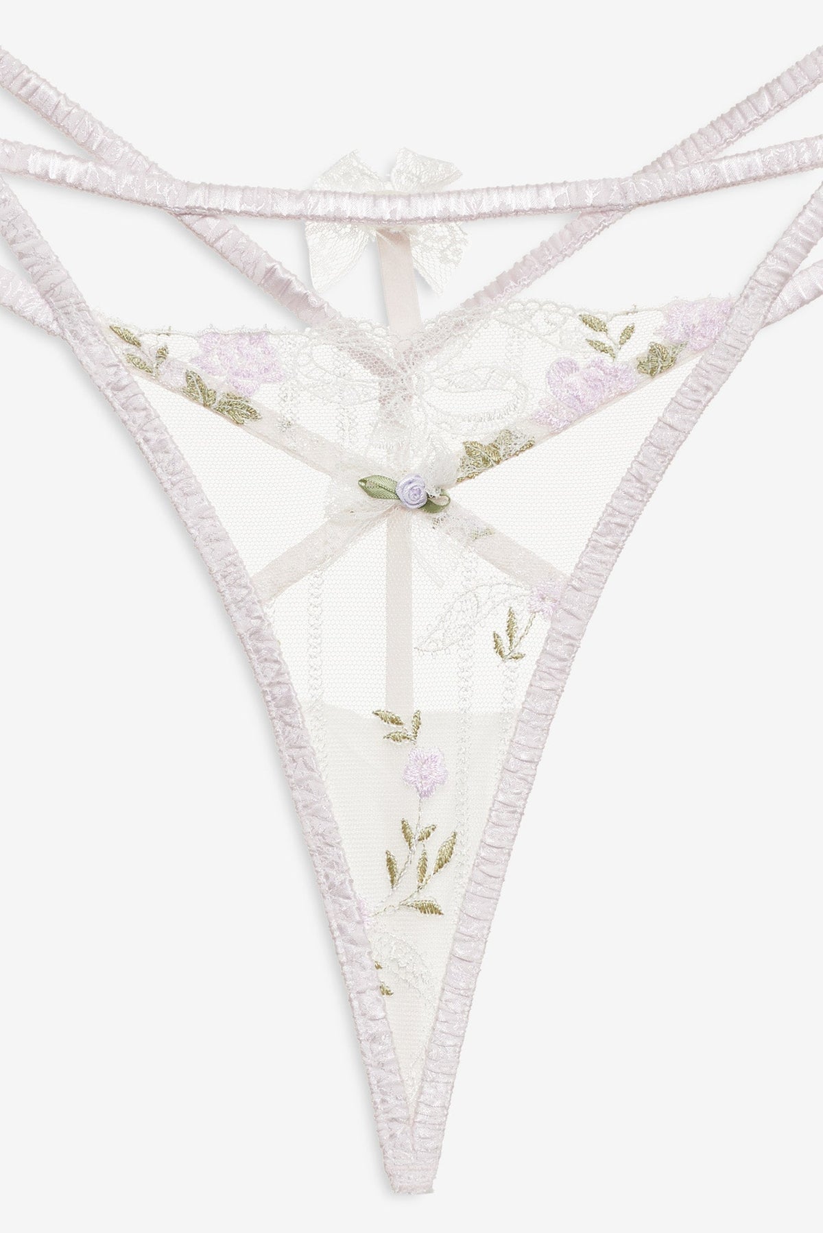 Lattice Bows Thong Panty White - For Love & Lemons