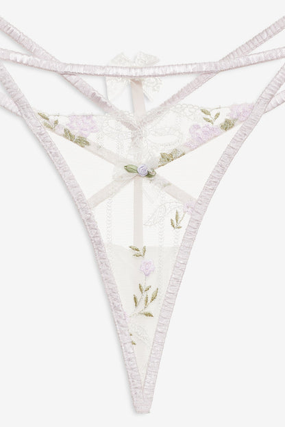 Lattice Bows Thong Panty White - For Love & Lemons