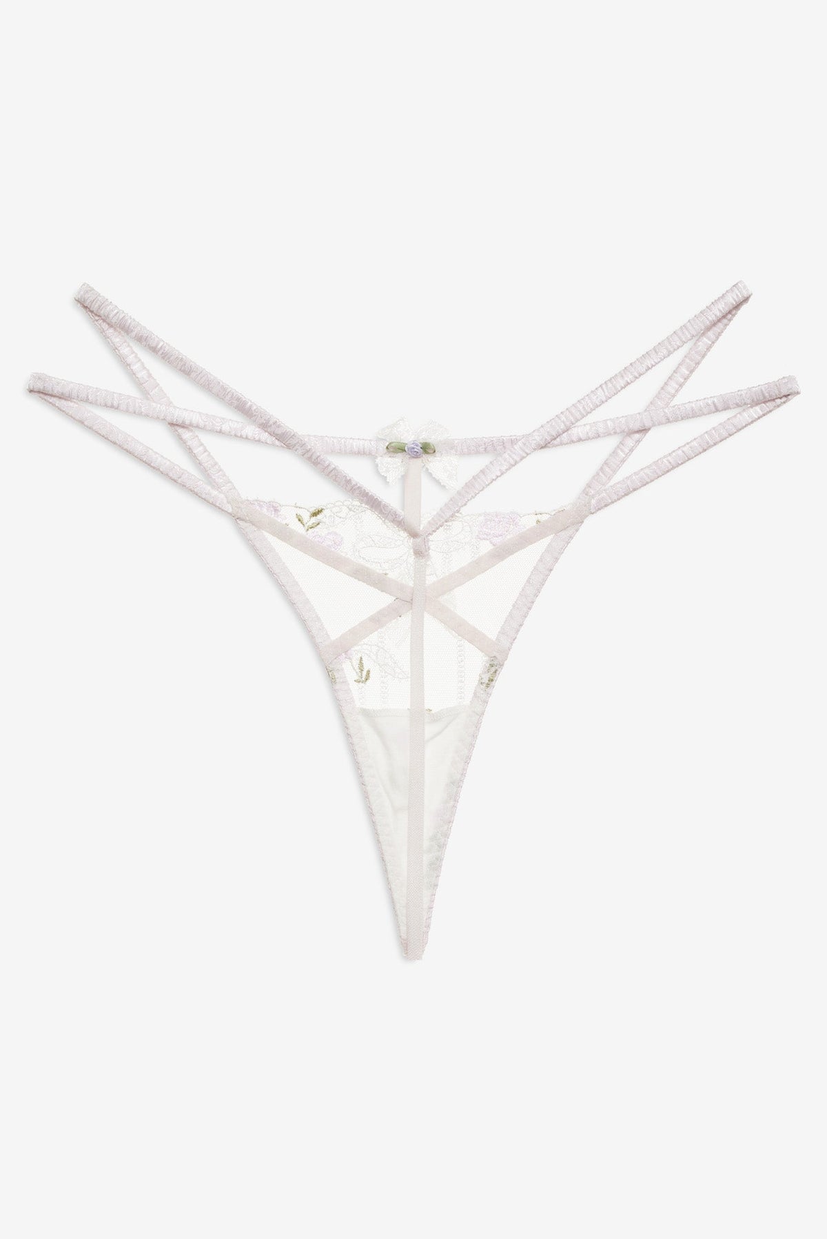 Lattice Bows Thong Panty White - For Love & Lemons