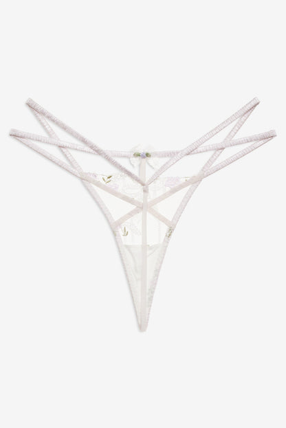 Lattice Bows Thong Panty White - For Love & Lemons
