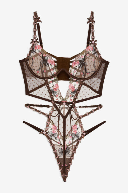 Runaway Bows Bodysuit Brown - For Love & Lemons