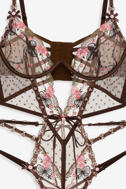 Runaway Bows Bodysuit Brown - For Love & Lemons