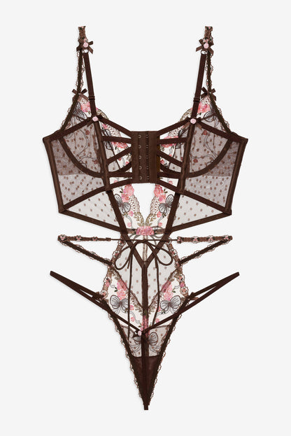 Runaway Bows Bodysuit Brown - For Love & Lemons