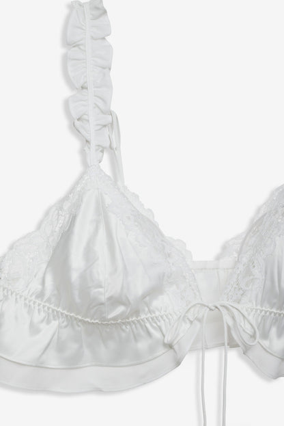 Butterfly Lace Ruffle Bralette White - For Love & Lemons