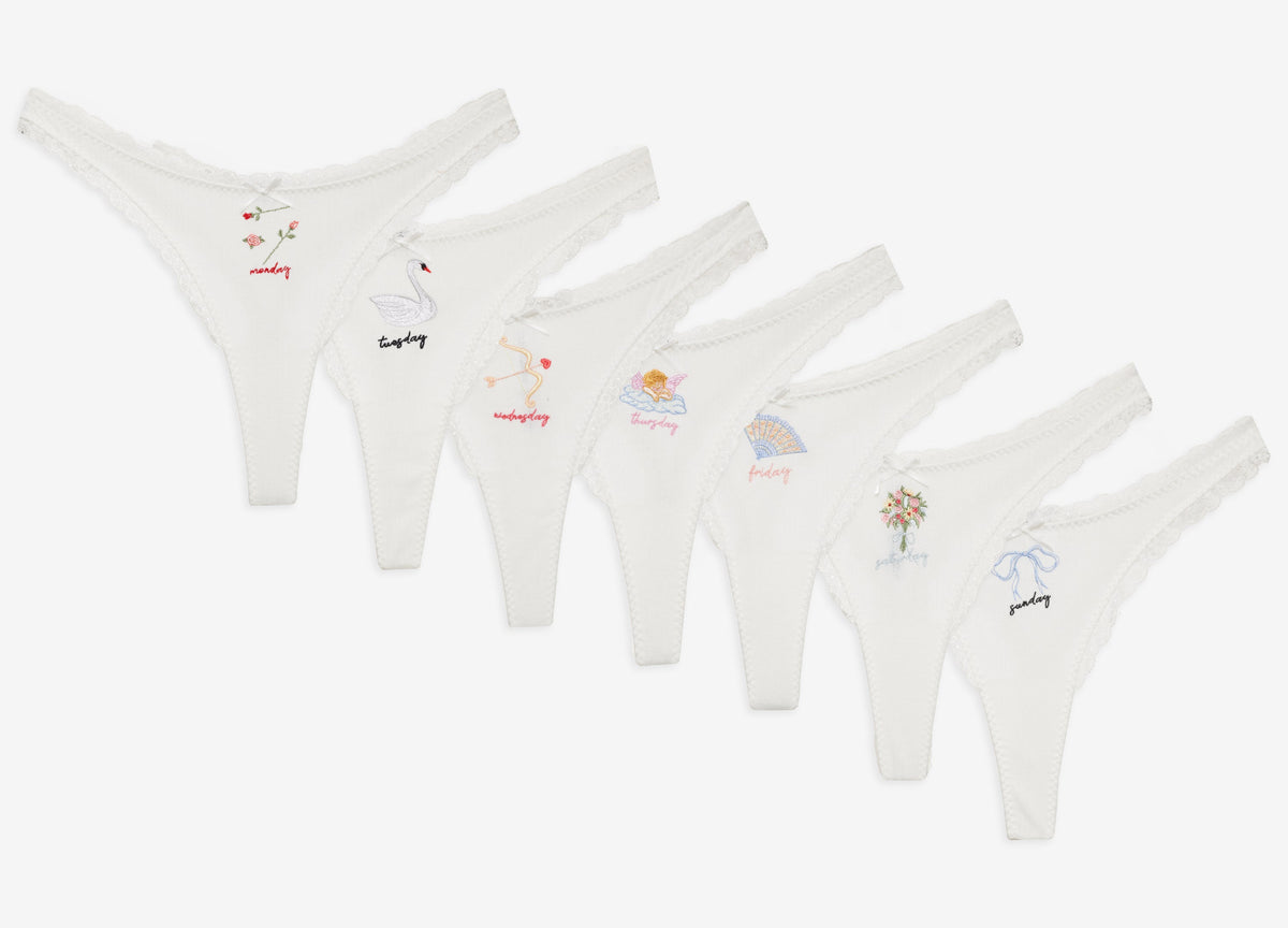 Days of The Week Soiree Panty Pack White - For Love & Lemons