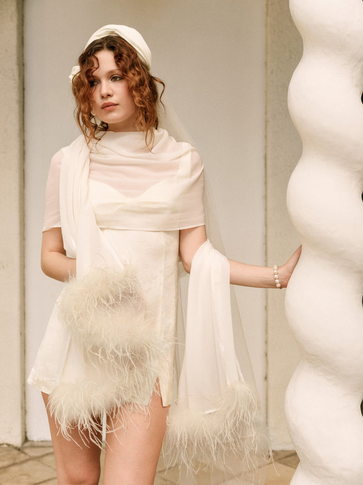 Margo Mini Dress and Shawl Set Cream - For Love & Lemons