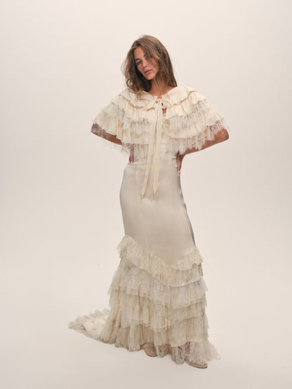 Vienna Ruffled Gown Cream - For Love & Lemons