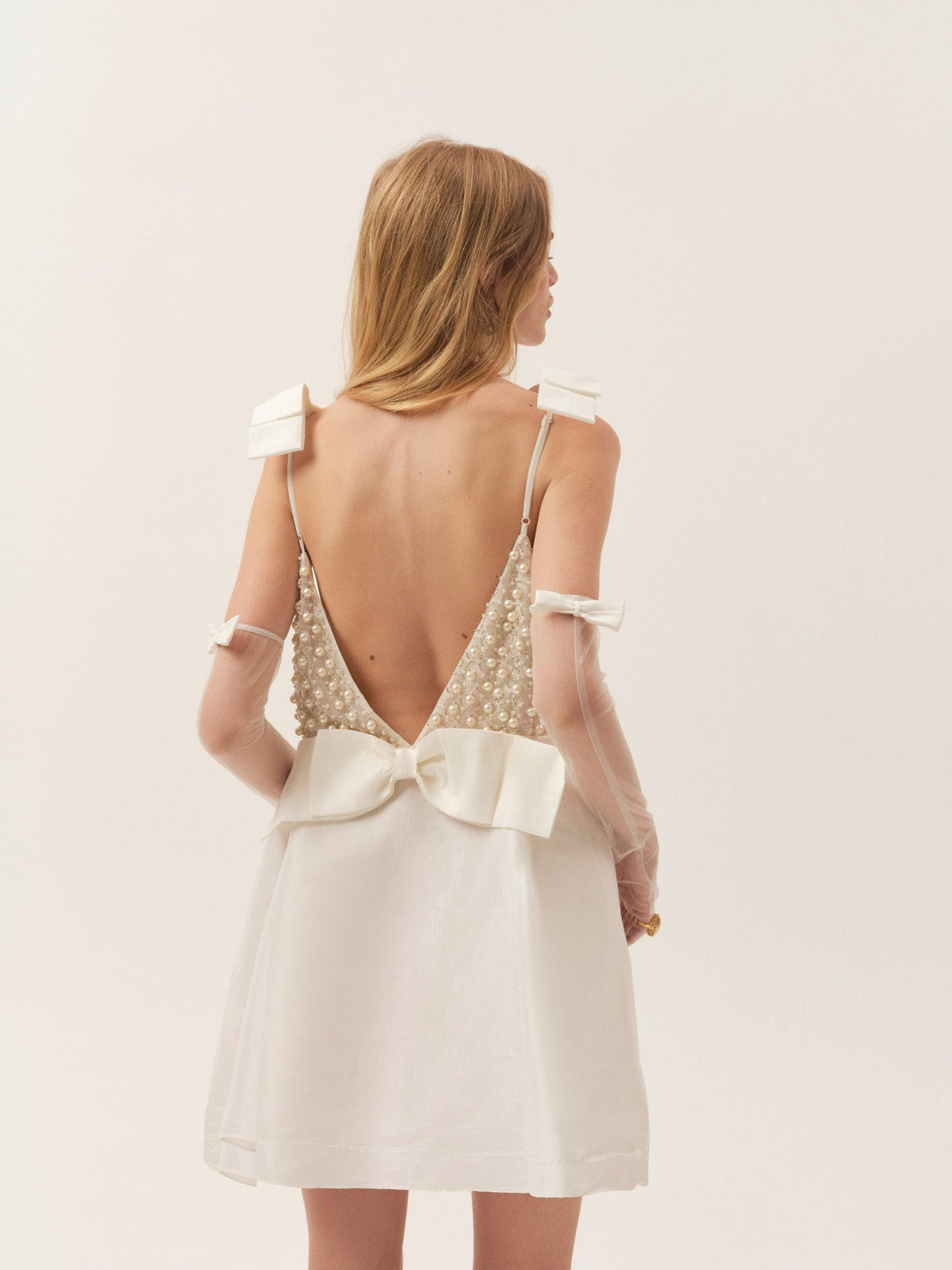 Pearly Bow Mini Dress White - For Love & Lemons