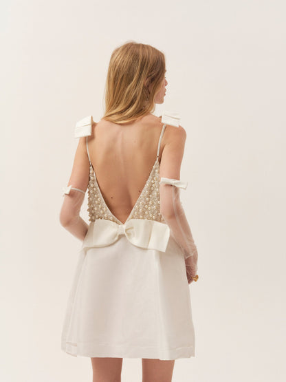 Pearly Bow Mini Dress White - For Love & Lemons