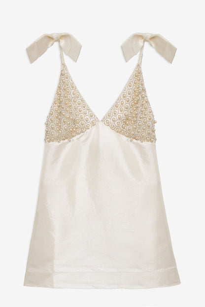 Pearly Bow Mini Dress White - For Love & Lemons