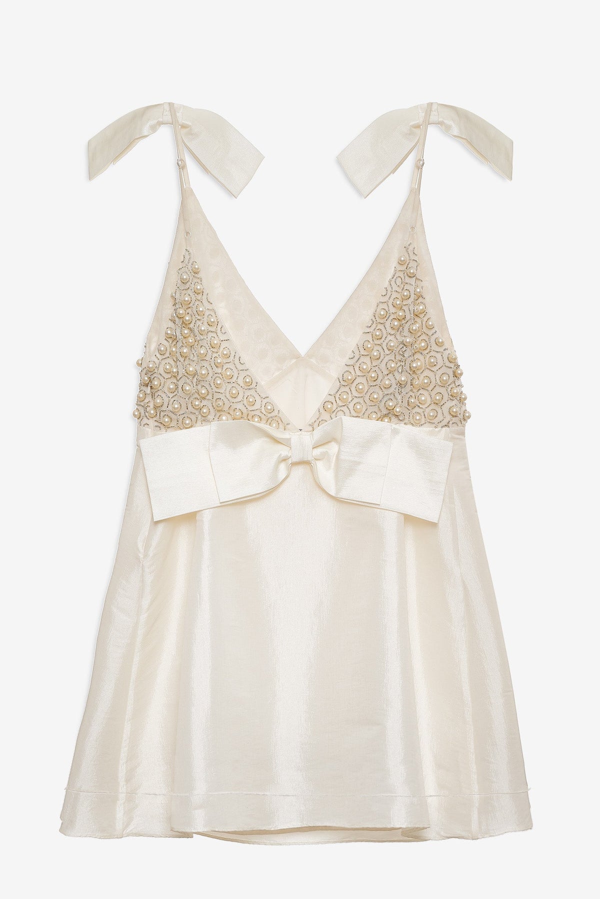 Pearly Bow Mini Dress White - For Love & Lemons
