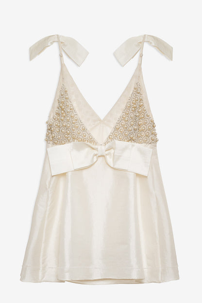 Pearly Bow Mini Dress White - For Love & Lemons