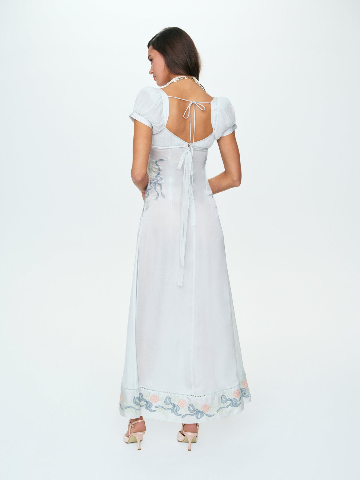 Zinnia Rose Embroidered Maxi Dress Blue - For Love & Lemons