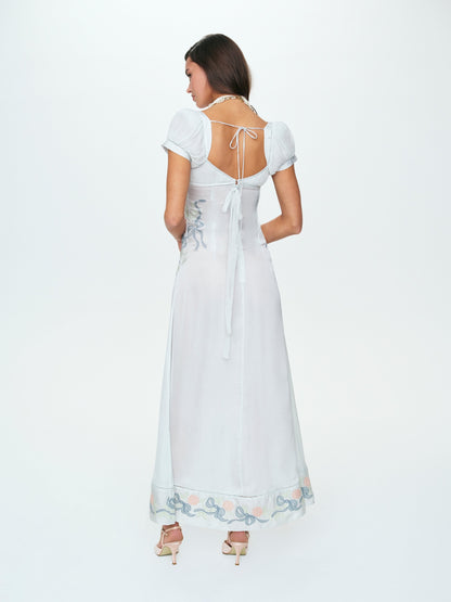 Zinnia Rose Embroidered Maxi Dress Blue - For Love & Lemons