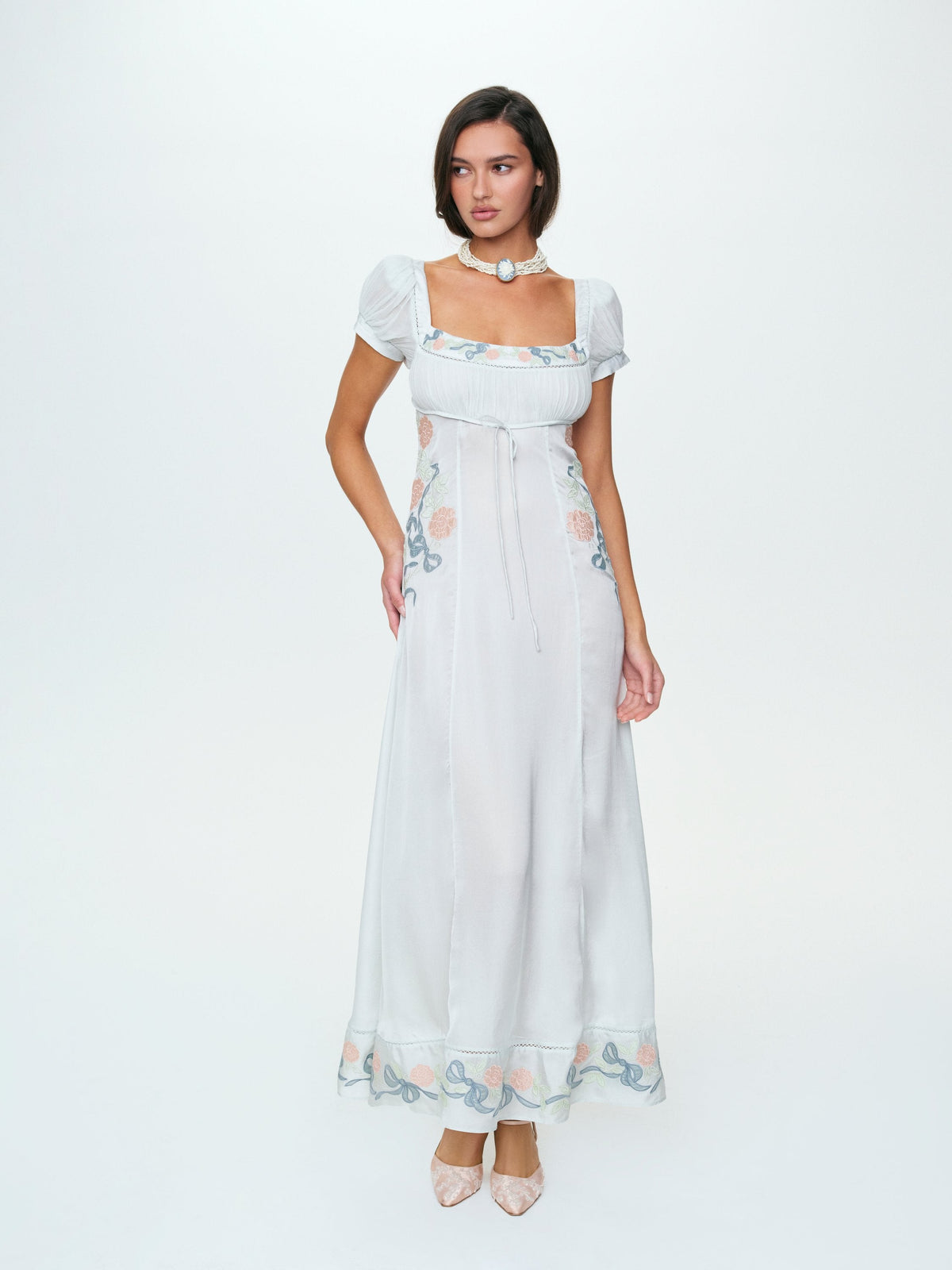 Zinnia Rose Embroidered Maxi Dress Blue - For Love & Lemons