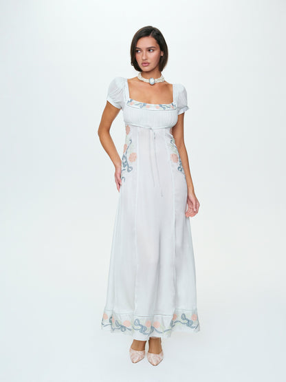 Zinnia Rose Embroidered Maxi Dress Blue - For Love & Lemons