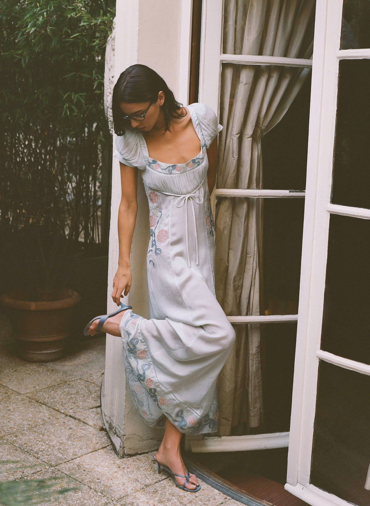 Zinnia Rose Embroidered Maxi Dress Blue - For Love & Lemons