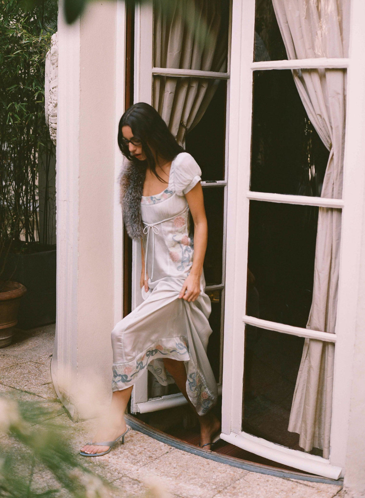 Zinnia Rose Embroidered Maxi Dress Blue - For Love & Lemons