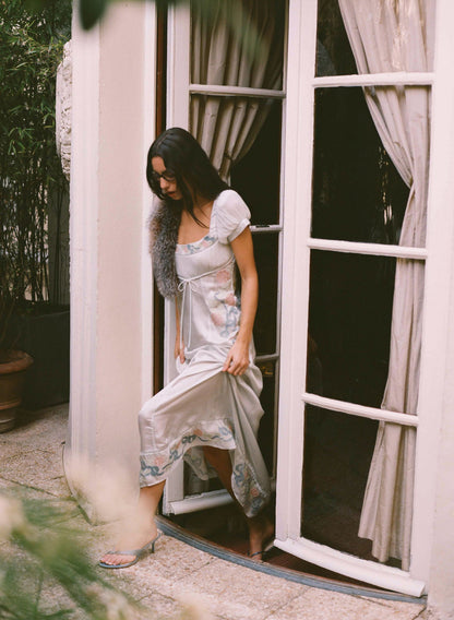 Zinnia Rose Embroidered Maxi Dress Blue - For Love & Lemons