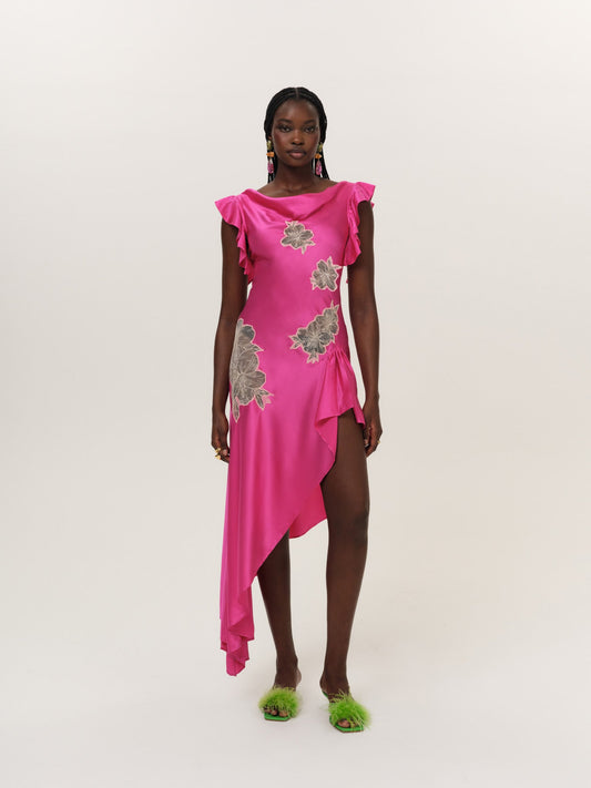 Lani Asymmetrical Dress Fuchsia - For Love & Lemons