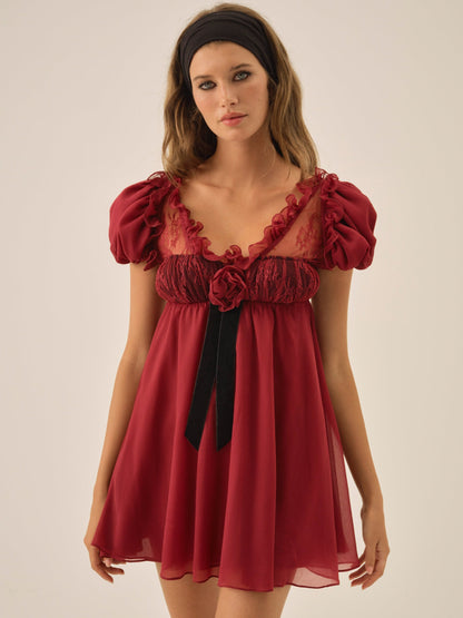 Claudine Chiffon Mini Dress Oxblood - For Love & Lemons
