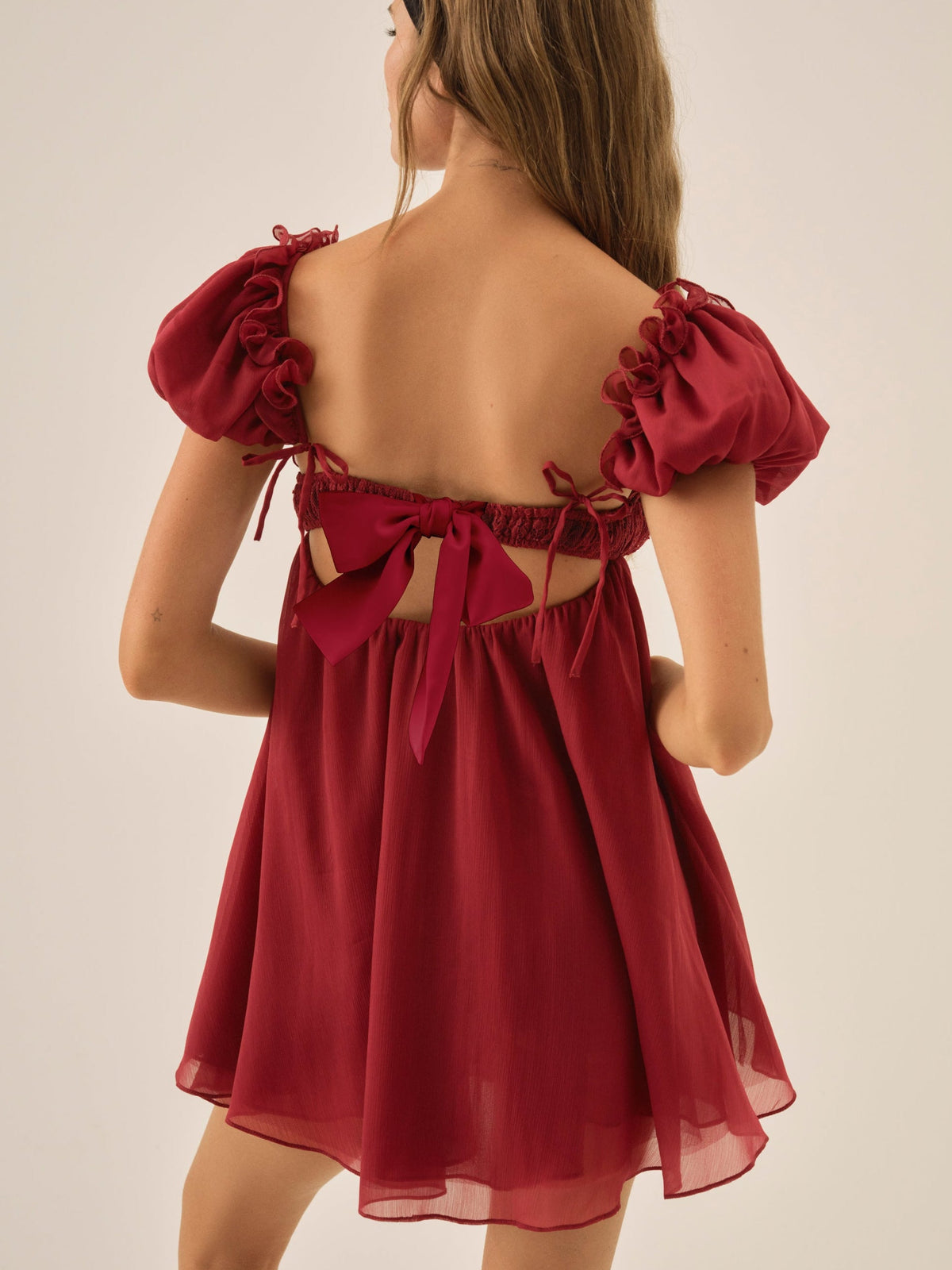 Claudine Chiffon Mini Dress Oxblood - For Love & Lemons