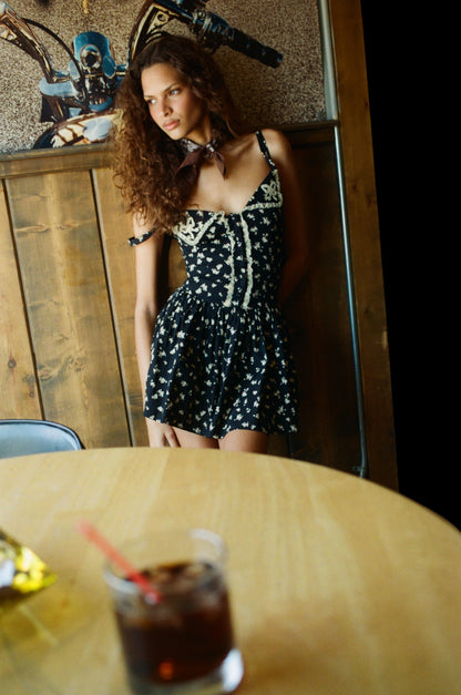 Western Wildflower Mini Dress Black - For Love & Lemons