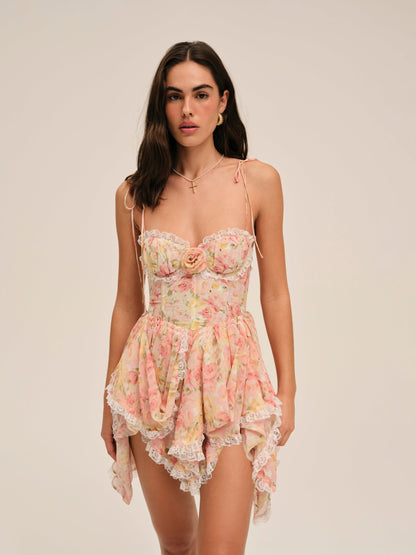 Elea Asymmetrical Mini Dress Peach - For Love & Lemons