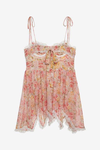 Elea Asymmetrical Mini Dress Peach - For Love & Lemons