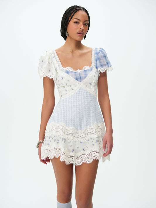 Bluebird Plaid Mini Dress Blue - For Love & Lemons