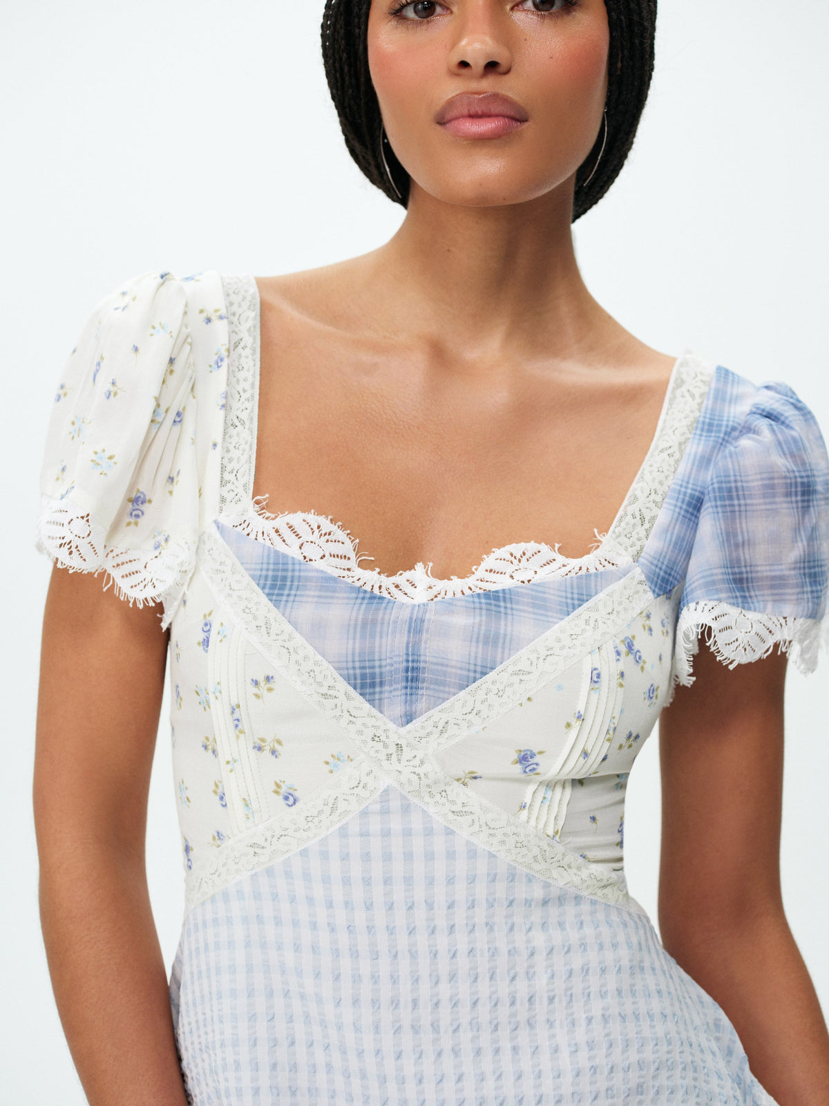 Bluebird Plaid Mini Dress Blue - For Love & Lemons