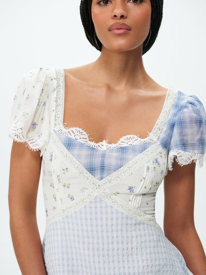 Bluebird Plaid Mini Dress Blue - For Love & Lemons