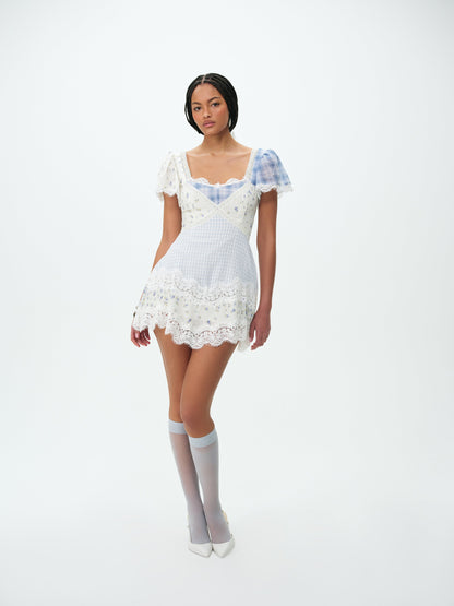 Bluebird Plaid Mini Dress Blue - For Love & Lemons
