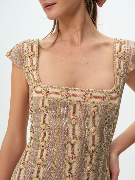 Niko Beaded Mini Dress Rose Gold - For Love & Lemons