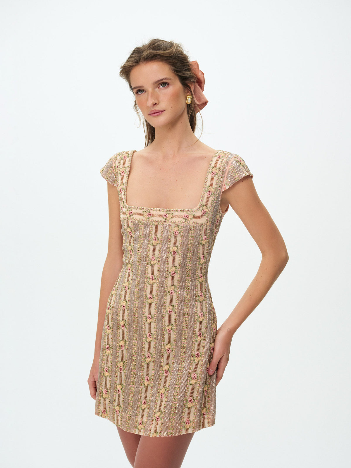 Niko Beaded Mini Dress Rose Gold - For Love & Lemons