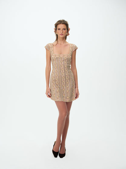 Niko Beaded Mini Dress Rose Gold - For Love & Lemons